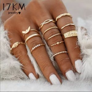 12pc Charm Gold Ring Set